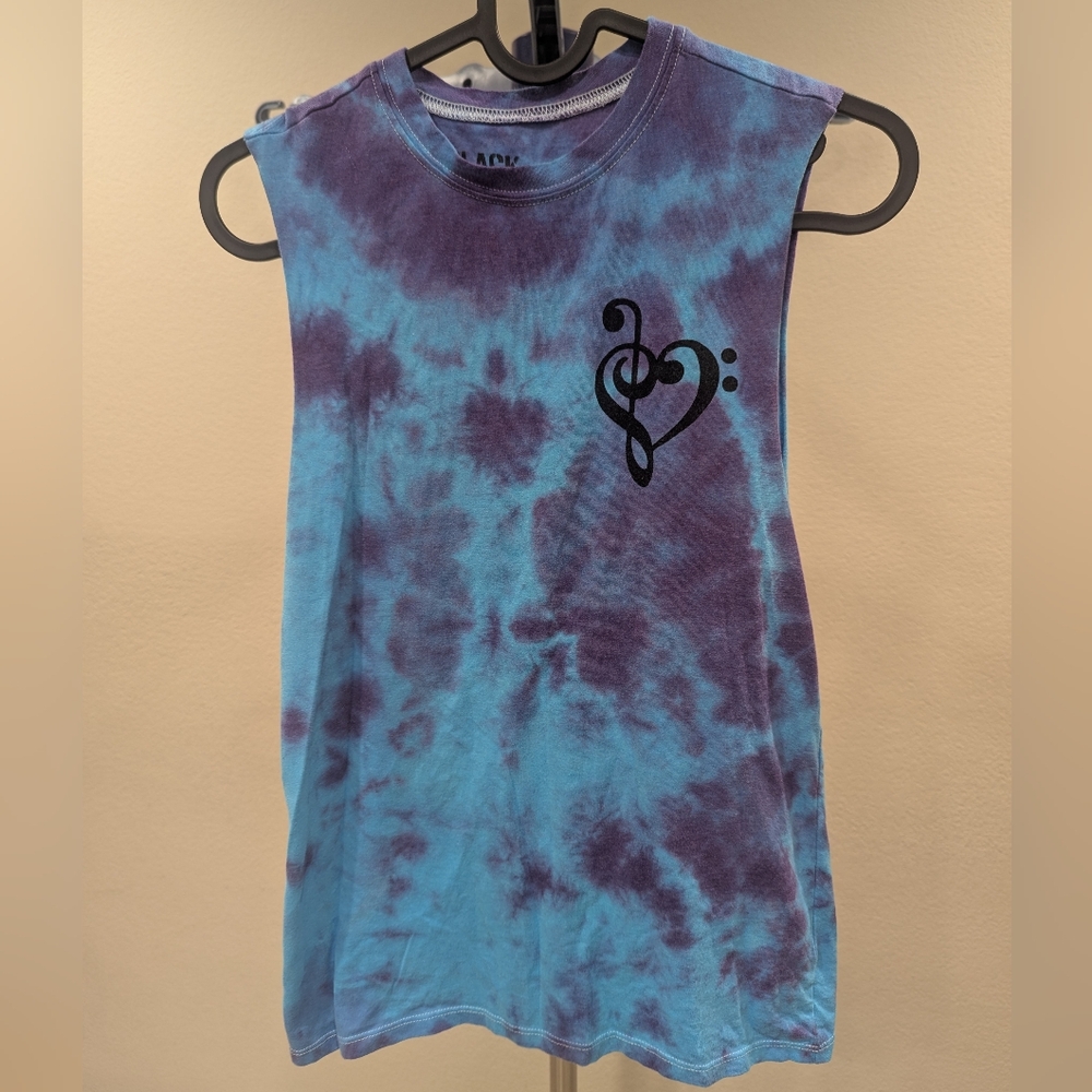 Hot Topic Black Matter Clef Notes Heart Tye Dye Tank Top Juniors XS Blue Purple